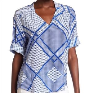 Amanda Uprichard Silk White Blue Blouse/ Top Sz M